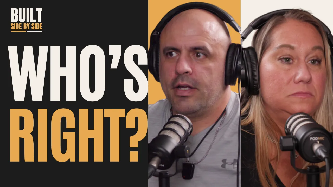 Episode 1 thumbnail: “Who’s right?” in large type beside Dan and Sarah at their microphones.
